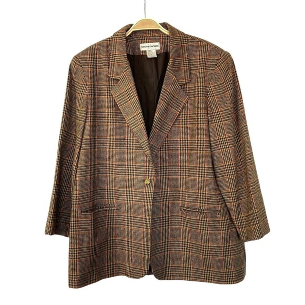 Cathy Daniels Wool Blend Glen‎ Plaid Blazer Jacket Women Size 18 Brown Academia